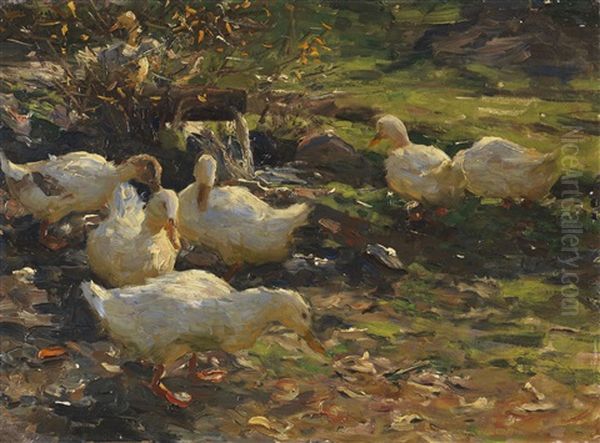 Enten Am Brunnele Oil Painting by Alexander Max Koester