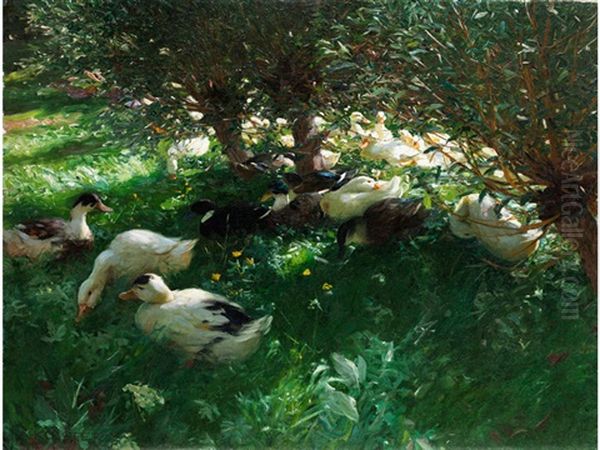 Mittagsrast (enten Unter Weiden) Oil Painting by Alexander Max Koester