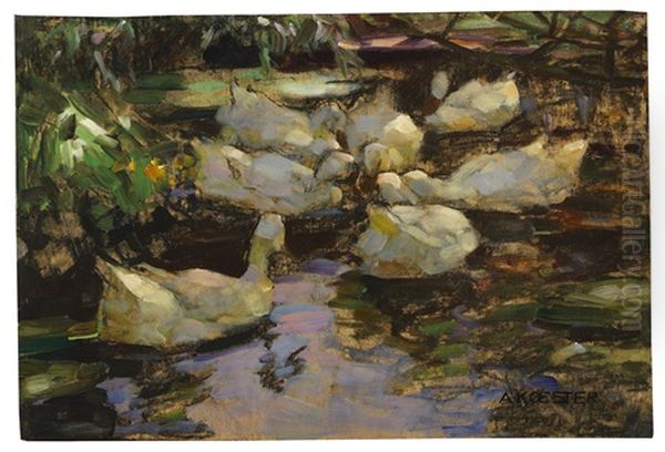 Enten Im Wasser, Ohne Sonne Oil Painting by Alexander Max Koester