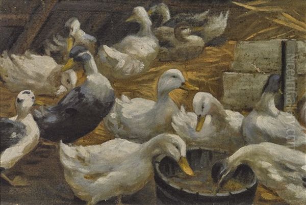 Enten Vor Dem Stall Oil Painting by Alexander Max Koester