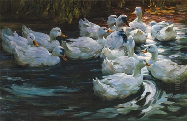 Heimwarts - Enten Auf Einem Teich Oil Painting by Alexander Max Koester