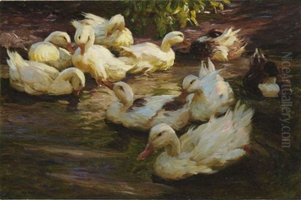 Enten In Herbststimmung (entenidyll) Oil Painting by Alexander Max Koester