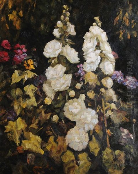 Hollyhocks Oil Painting by Alexander Max Koester