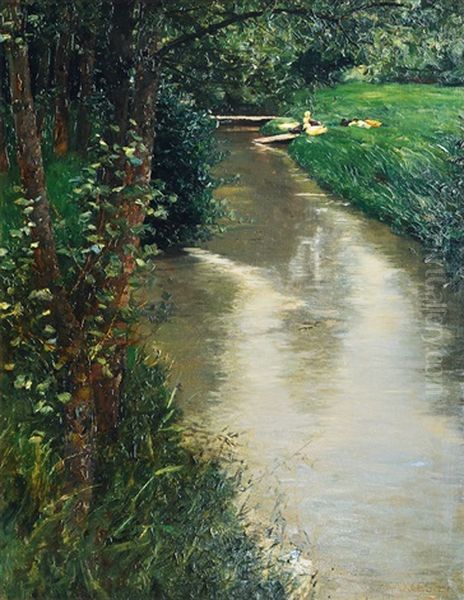 Ducks By A Creek Oil Painting by Alexander Max Koester