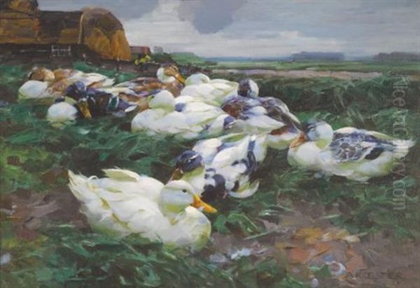 Enten Auf Dem Feld (ducks In A Field) Oil Painting by Alexander Max Koester