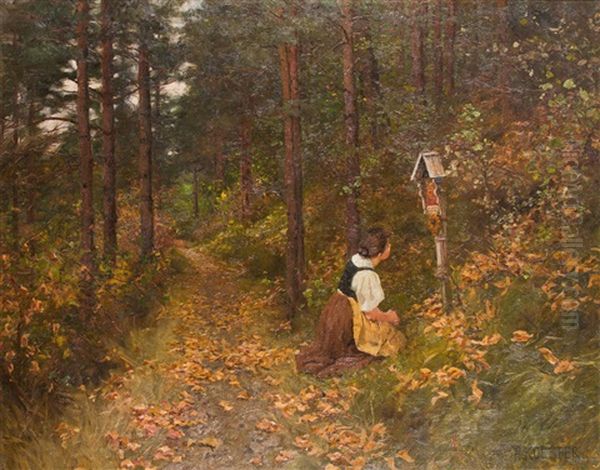 Das Stille Gebet - Herbstlandschaft Bei Klausen Oil Painting by Alexander Max Koester