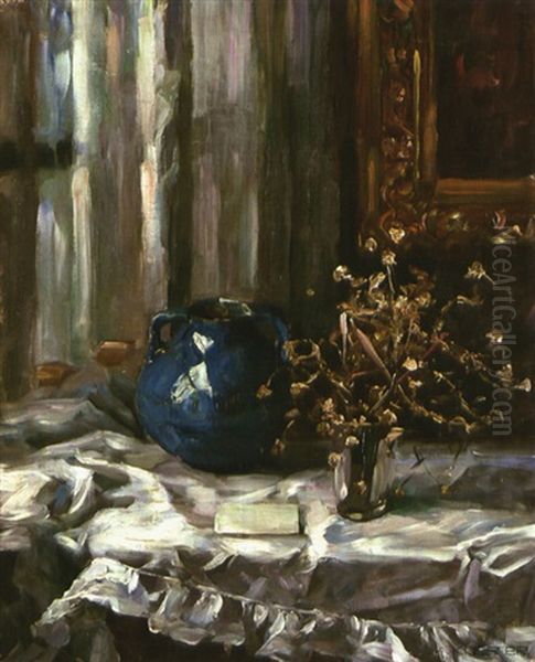 Stillleben Mit Blauer Vase Oil Painting by Alexander Max Koester