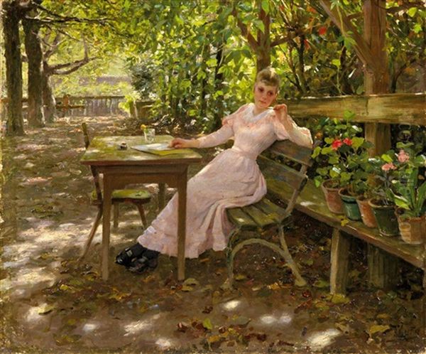 Isabella Koester Im Lamplgarten Oil Painting by Alexander Max Koester