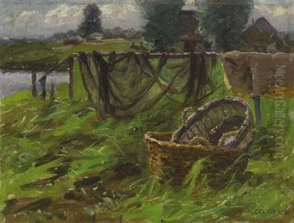 Seeufer Mit Fischernetzen Und Korben Oil Painting by Alexander Max Koester