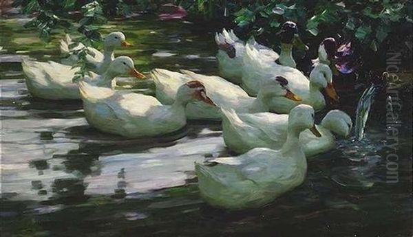 Weise Enten Im Teich Oil Painting by Alexander Max Koester