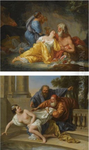 Lot And His Daughters Oil Painting by Jacques-Antoine Beaufort