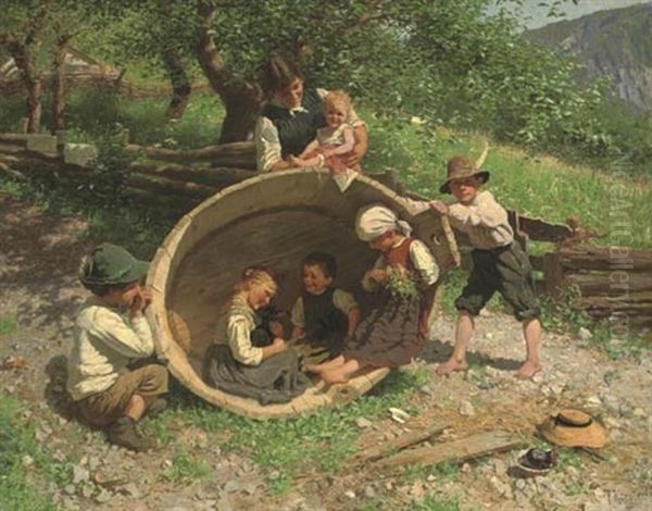 Fassschaukel (the Barrel See-saw) Oil Painting by Alexander Max Koester