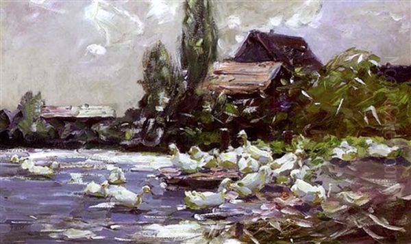 Enten Auf Einem Dorfteich Oil Painting by Alexander Max Koester