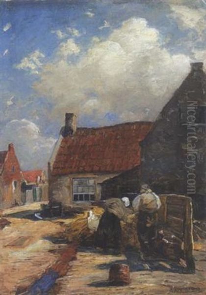 Hollandisches Bauernpaar Bei Der Arbeit Auf Der Dorfstrase Oil Painting by Alexander Max Koester