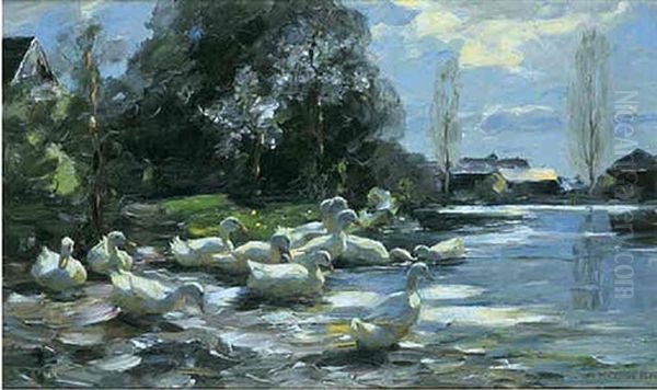 Enten In Fruhlingslandschaft Oil Painting by Alexander Max Koester