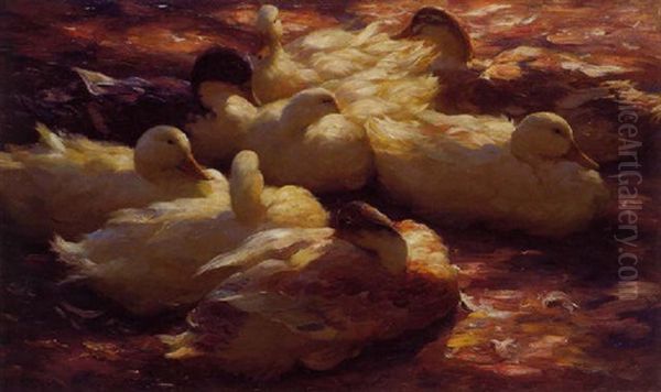 Grose Ruhende Enten Oil Painting by Alexander Max Koester