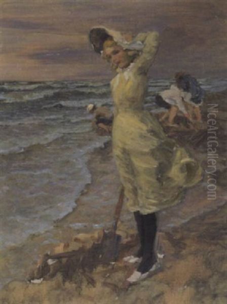 Kinder Im Sturm Am Meer Oil Painting by Alexander Max Koester