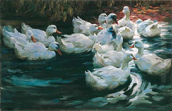 Heimwarts - Enten Auf Einem Teich Oil Painting by Alexander Max Koester