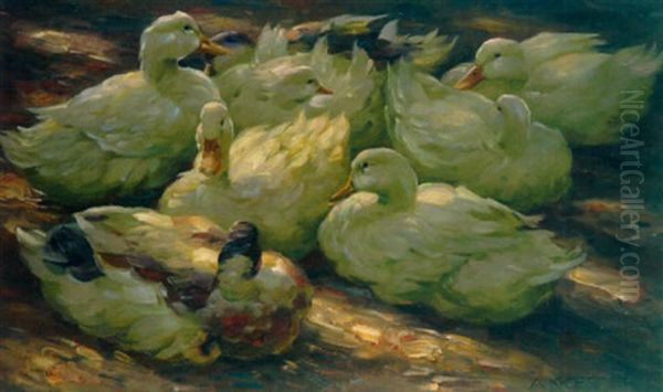 Im Schatten Ruhende Enten Oil Painting by Alexander Max Koester