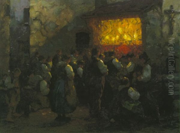 Abendmette In Klausen In Tirol Oil Painting by Alexander Max Koester