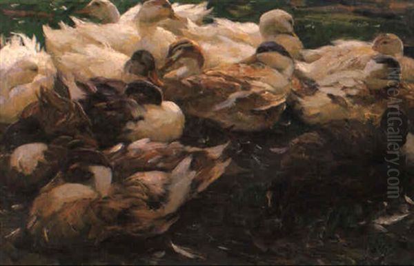 Zwolf Enten Im Abendschein Oil Painting by Alexander Max Koester