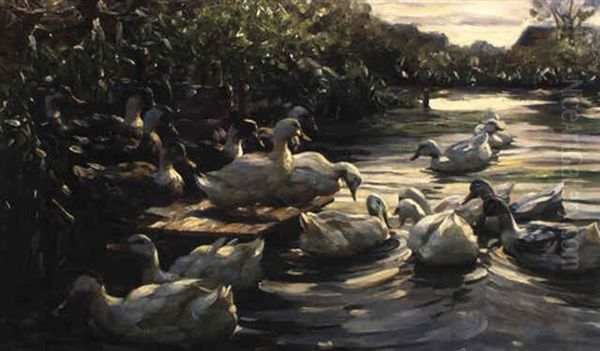 Enten Am Steg Oil Painting by Alexander Max Koester