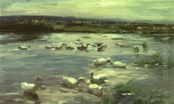 Enten Im See Oil Painting by Alexander Max Koester