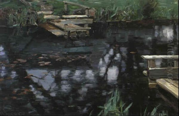 Holzstege Am Wasser Oil Painting by Alexander Max Koester