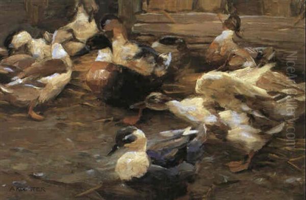 Enten Vor Dem Stall Oil Painting by Alexander Max Koester