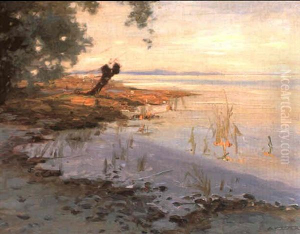 Ruhiger See Mit Weidenufer Oil Painting by Alexander Max Koester