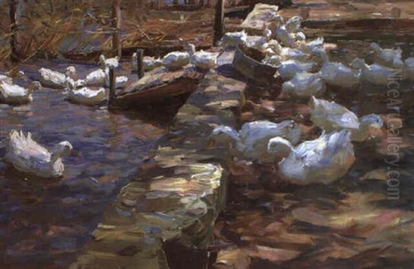 Enten An Sperrmauer Oil Painting by Alexander Max Koester