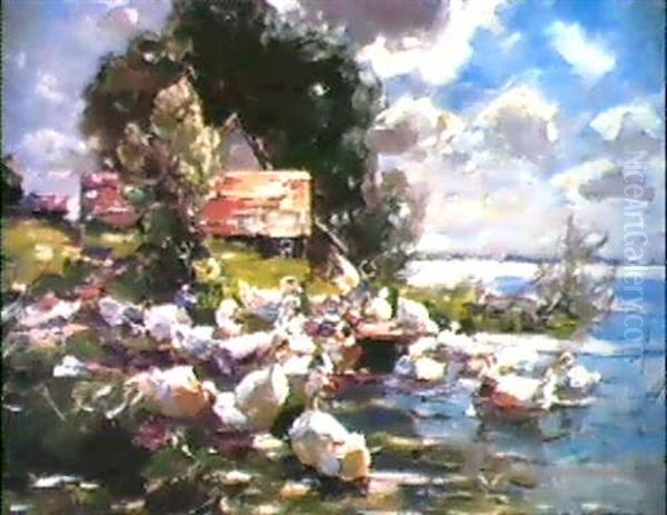 Enten Auf Dem See Nahe Dem Ufer Oil Painting by Alexander Max Koester