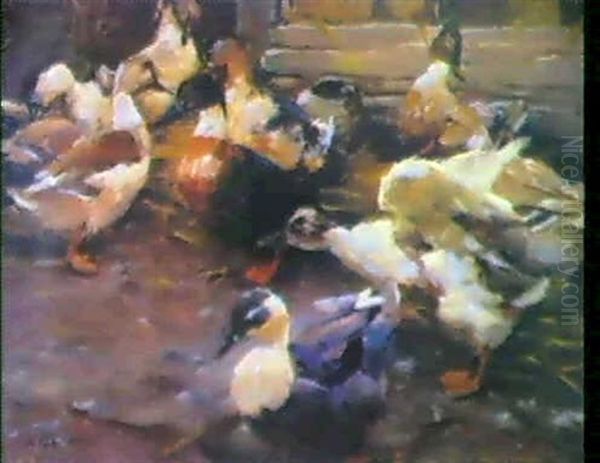 Enten Vor Dem Stall Oil Painting by Alexander Max Koester