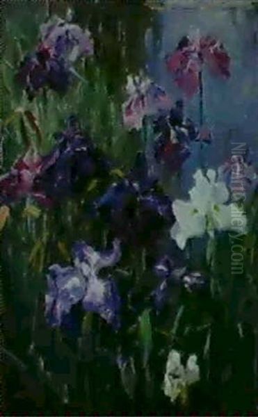 Japanische Schwertilien                                     (japanische Iris Am Wasser) Oil Painting by Alexander Max Koester