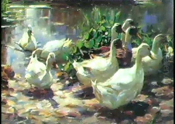 Ducks On Their Way Home Oil Painting by Alexander Max Koester