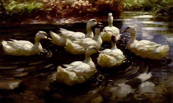 Sieben Enten Im Wasser Oil Painting by Alexander Max Koester