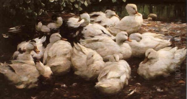 Ducks Under Foliage Oil Painting by Alexander Max Koester