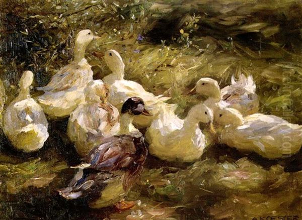 Enten Im Gras-sonn Oil Painting by Alexander Max Koester