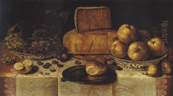 Nature Morte Aux Fruits Et Utensiles Sur Un Entablement Oil Painting by Roelof Koets the Elder