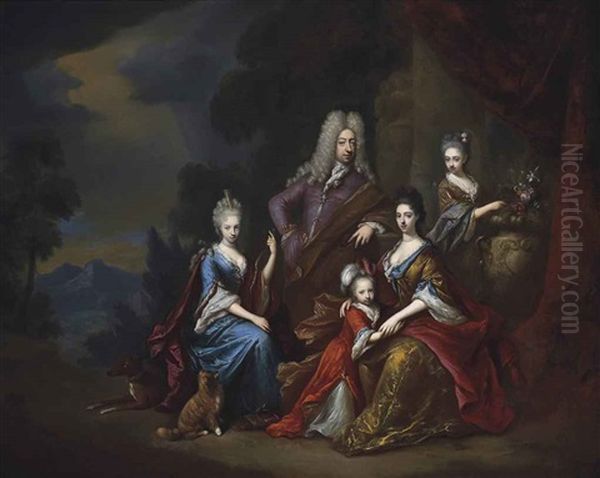 A Family Portrait In A Landscape Oil Painting by Roelof Koets the Younger