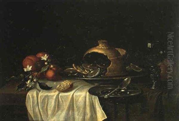 Nature Morte A La Tourte Et Au Verre Rohmer Oil Painting by Roelof Koets the Younger