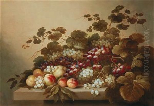 Still Life With Grapes And Peaches Oil Painting by Roelof Koets