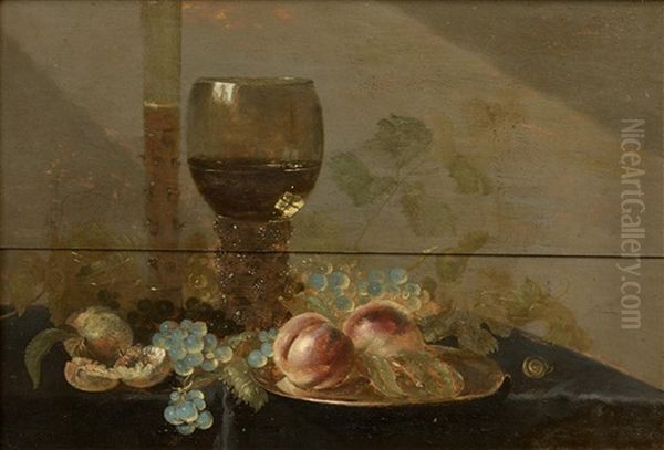 Nature Morte Au Romer, Raisins Et Peches Oil Painting by Roelof Koets