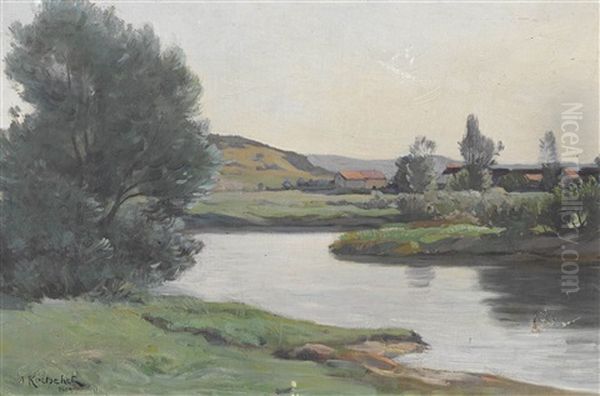 Flusslandschaft Oil Painting by Achille Koetschet