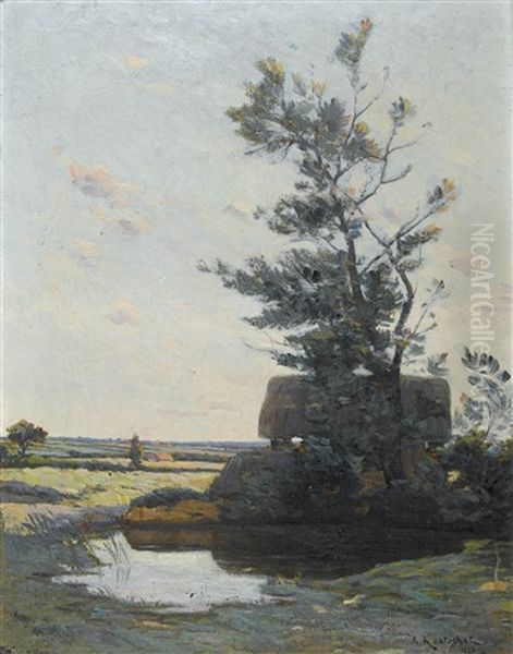 Landschaft Mit Weiher Oil Painting by Achille Koetschet