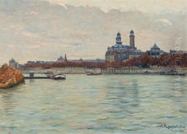 Paris Mit Blick Auf Die Seine Oil Painting by Achille Koetschet