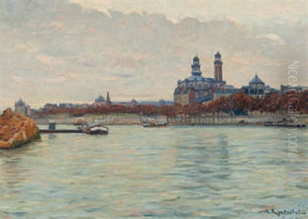 Paris Mit Blick Auf Die Seine Oil Painting by Achille Koetschet