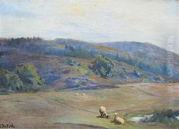 Landscape With Sheep Oil Painting by Hans Peter Kofoed