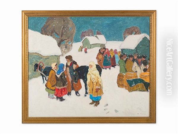 Country Market Oil Painting by Moishe (Moissey) Kogan