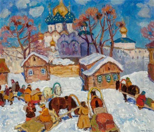 Winter Scene Oil Painting by Moishe (Moissey) Kogan